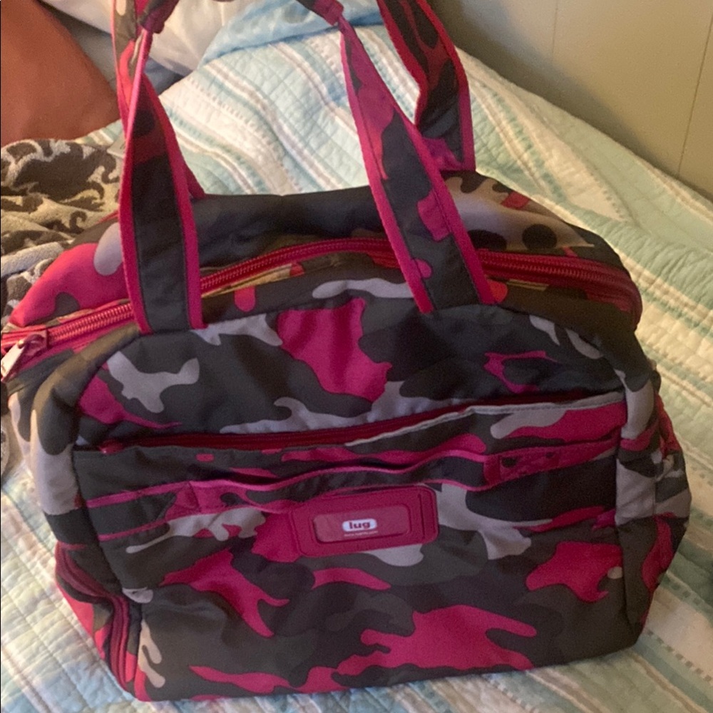 Lug Pink and Gray Travel Bag with Modern Camouflage Design